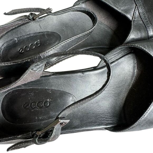 Ecco Mary Jane Black Buckle Strap Leather Clogs Shoes Size EU 41 US 10 - Picture 9 of 10